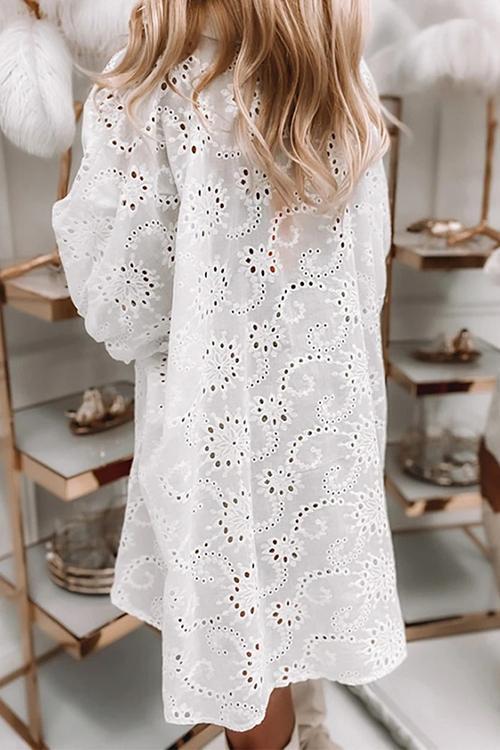 Hollow Button Shirt Mini Dress