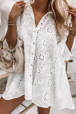 Hollow Button Shirt Mini Dress