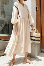 Casual Loose V neck Puff sleeve Maxi Dresses