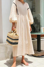 Casual Loose V neck Puff sleeve Maxi Dresses