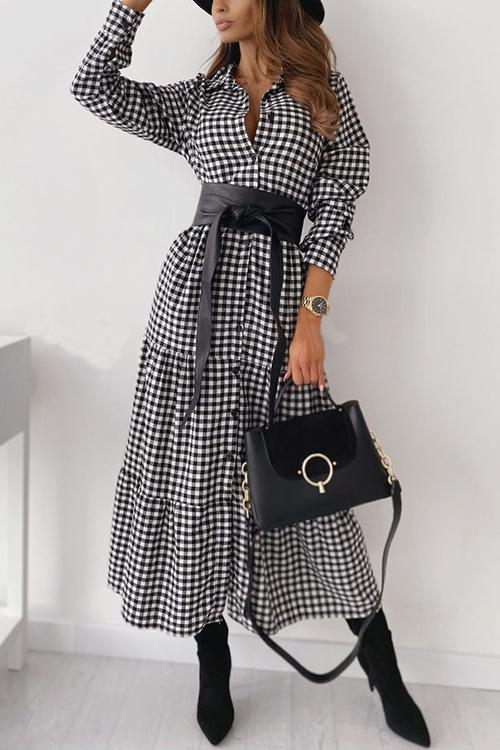 Pliad Button Ruffles Long Sleeve Maxi Dress