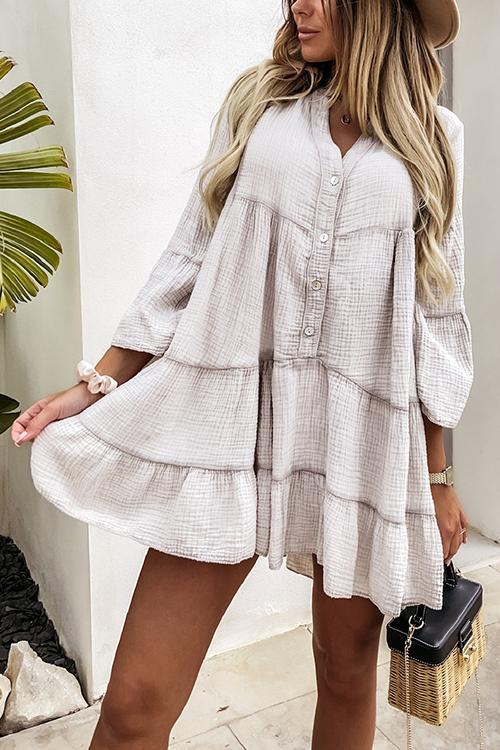 Button Ruffles Layer Mini Dress