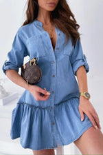 Frill Button Denim Mini Dress