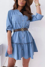 Frill Button Denim Mini Dress