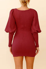 Knit Lantern Sleeve Bodycon Mini Dress