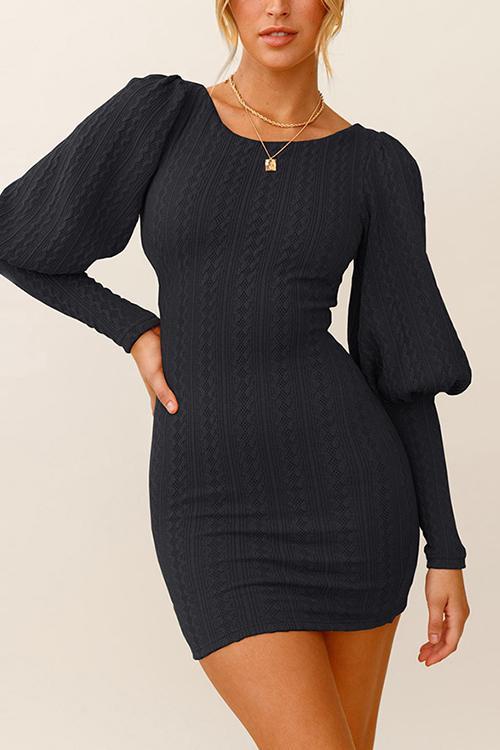 Knit Lantern Sleeve Bodycon Mini Dress