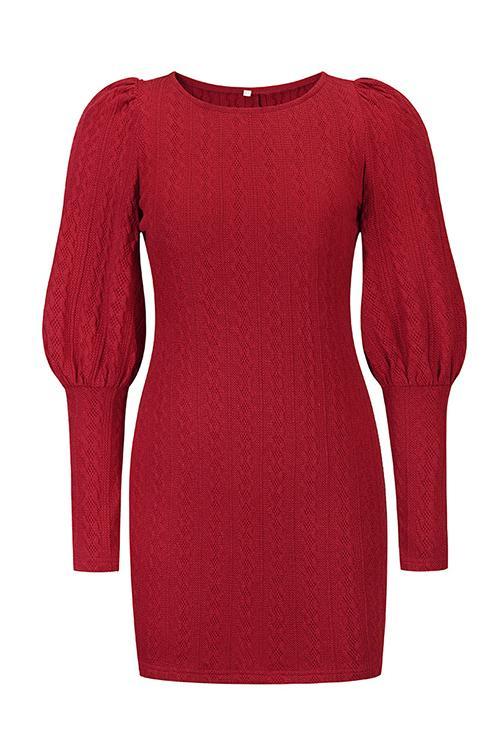 Knit Lantern Sleeve Bodycon Mini Dress