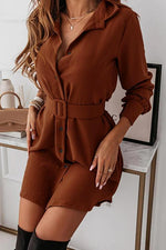 Button Long Sleeve Shirt Mini Dress With Belt