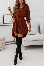 Button Long Sleeve Shirt Mini Dress With Belt