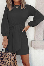 Knot Waist Long Sleeve Mini Dress