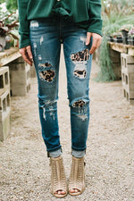 Leopard Patches Distressed Jeans