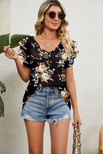 Casual Floral Loose Short Sleeve Blouse Top