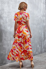 Casual Floral V Neck Short Sleeve Long Maxi Dress