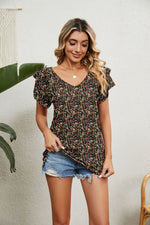 Casual Floral Loose Short Sleeve Blouse Top