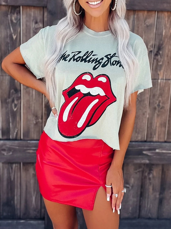 Lip Graphic Printed Crew Neck T Shirt