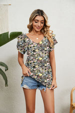 Casual Floral Loose Short Sleeve Blouse Top