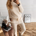 Striped Knitted Turtleneck Sweater Elastic Trousers Suits Set