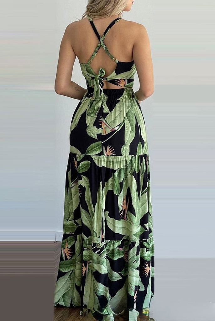 Sleeveless Backless Crop Tops Maxi Skirt Sets