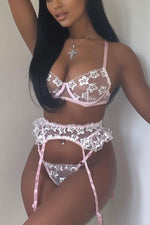 Embroidery 3 Piece Lingerie Set