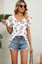 Casual Floral Loose Short Sleeve Blouse Top