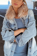 Fake Fur Collar Denim Coat