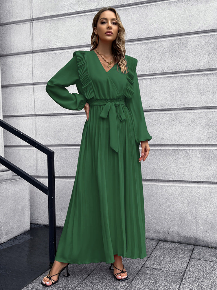 Long Ruffle Sleeve Waist Tie Loose Maxi Dress