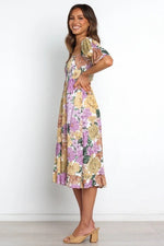 Short Sleeve U Neck Floral Maxi Dress