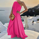 Elegant One Shoulder Solid Color Loose Gown Dress