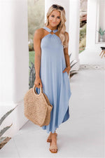 Solid Color Halter Neck Sleeveless Maxi Dress