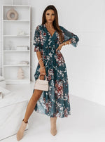 Short Sleeve Flowy V Neck Side Split Maxi Dress