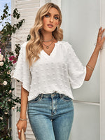 Casual V-Neck Short Sleeve Solid Blouse Top