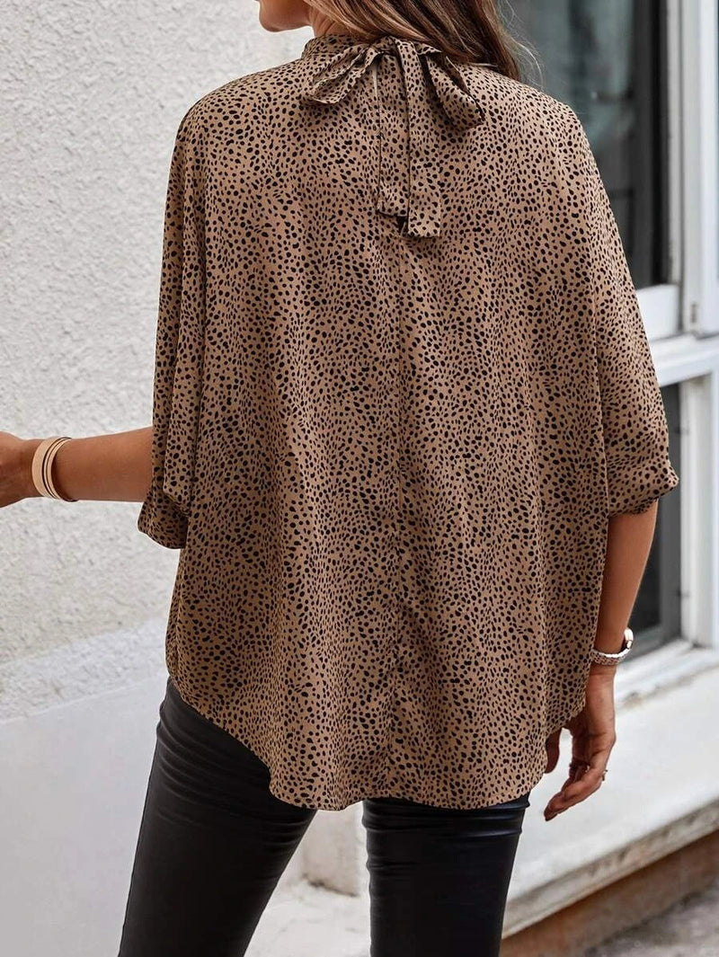 Elegant O-Neck Short Sleeve Printed Loose Blouse Top