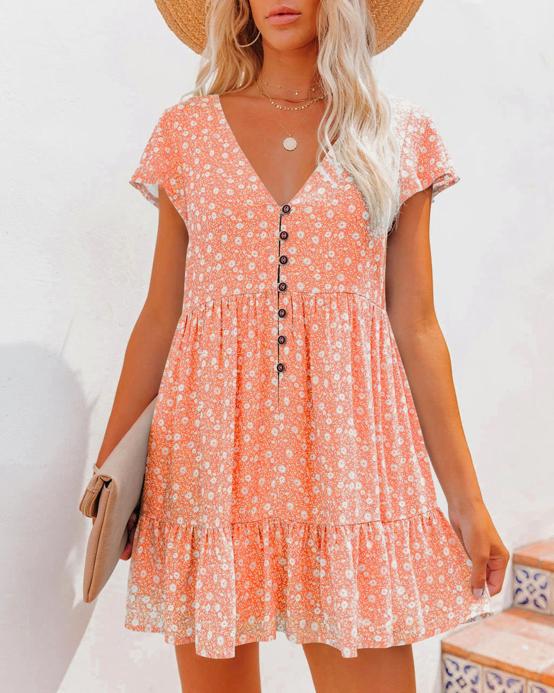 Short Sleeve V Neck Loose Mini Dress