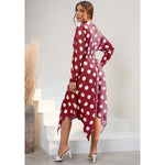 Casual Polka Dot Long Sleeve Midi Dress