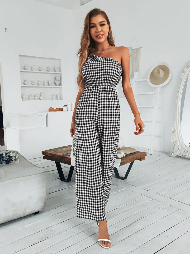 Fashion Sleeveless Off Shoulder Printed Wide Leg Jumpsuit