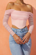 Sexy Off Shoulder Long Sleeve Solid Crop Top