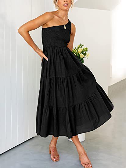 One Shoulder Sleeveless High Waist Maxi Dress