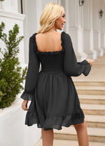 Square Neck Back Offshoulder Waist Wrap Mini Dress