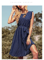 Waist Tie Polka Dot Sleeveless Mini Dress