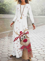 Long Sleeve O-Neck Printed Maxi Christmas Dress