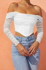 Sexy Off Shoulder Long Sleeve Solid Crop Top