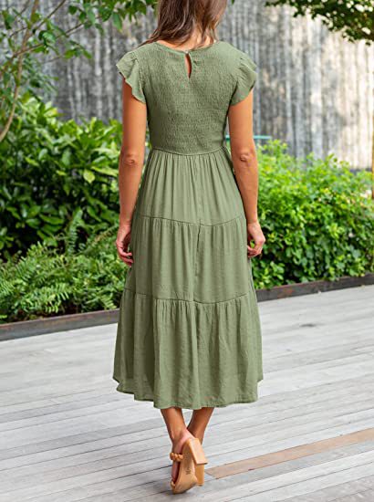 Solid Color Round Neck Cap Sleeve Loose Maxi Dress