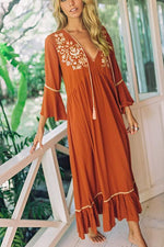 Embroidery Flares Sleeve Maxi Dress