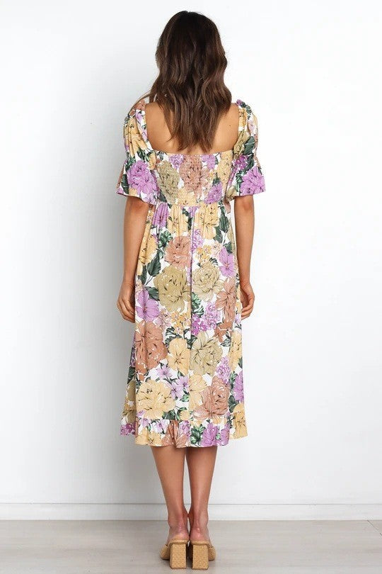 Short Sleeve U Neck Floral Maxi Dress