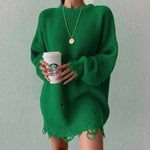 Solid Color Long Sleeve O-Neck Loose Mini Dress