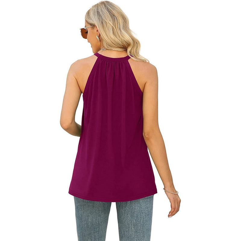 Casual Sleeveless Strap Round Neck Loose Tank Top