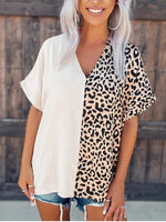 Color Blend Leopard Print V Neck Blouse Top