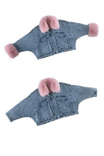 Detachable Fuzzy Faux Fur Collar Denim Coat