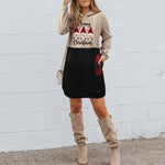 Christmas Printed Long Sleeve Hooded Sweatshirt Mini Dress