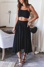 Tie Shoulder Crop Top Pockets Maxi Skirt Set